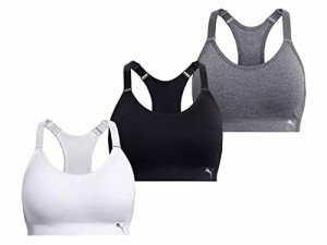 PUMA Women's Sports Bra 3-Pack: Black, White, Grey