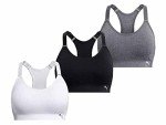 PUMA Women's Sports Bra 3-Pack: Black, White, Grey
