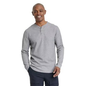 Men's Waffle-Knit Henley Athletic Top - Gray