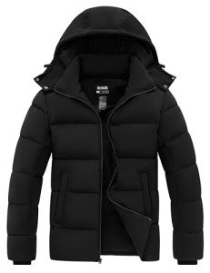 Men's Warm Hooded Bubble Winter Jacket - Black
