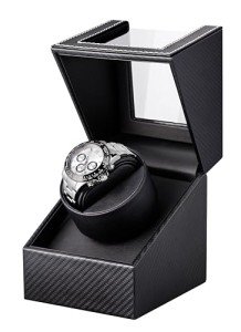 Single Watch Winder Box in Carbon Fiber Leather