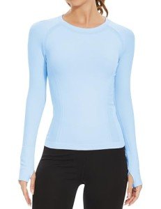 Light Blue Seamless Long Sleeve Workout Top for Women