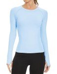 Light Blue Seamless Long Sleeve Workout Top for Women