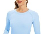 Light Blue Seamless Long Sleeve Workout Top for Women