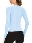 Light Blue Seamless Long Sleeve Workout Top for Women