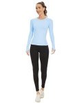 Light Blue Seamless Long Sleeve Workout Top for Women