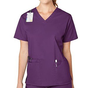 Women's V-Neck Medical Scrubs Top - Eggplant, 2X