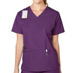 Women's V-Neck Medical Scrubs Top - Eggplant, 2X
