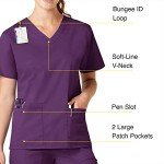 Women's V-Neck Medical Scrubs Top - Eggplant, 2X