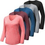 Women's V-Neck Long Sleeve Gym Workout Shirt