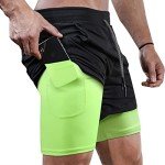 Surenow Men's 2-in-1 Running Shorts - Black/Green