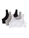 Girls' 3-Pack Stretch Sports Bras - Black/White/Grey