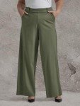 Women's Plus Size Comfort Wide Leg Pants - Olive
