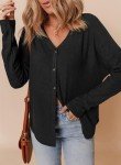 Oversized V-Neck Waffle Knit Long Sleeve Top