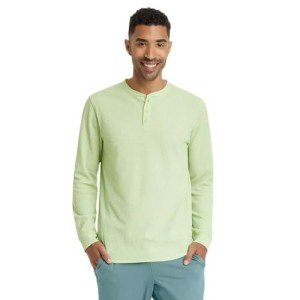 All in Motion Men's Green Waffle-Knit Henley Top
