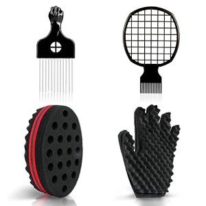 Curl Sponge Set with Glove, Brush, and Comb