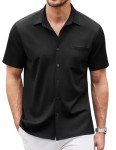 Men's Short Sleeve Untucked Stretch Dress Shirt - Black