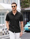 Men's Short Sleeve Untucked Stretch Dress Shirt - Black