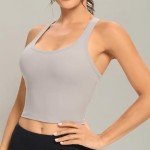 Lemedy Women’s Racerback Yoga Sports Bra - Light Grey