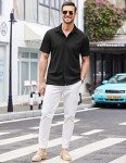 Men's Short Sleeve Untucked Stretch Dress Shirt - Black