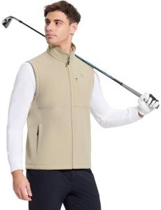Men's Water-Resistant Fleece Golf Vest - Khaki