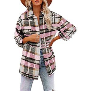 Cozy Plaid Waffle Shirt Jacket for Women