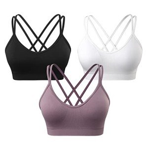 VEQKING Women's Medium Support Cross Back Sports Bra 3 Pack