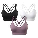 VEQKING Women's Medium Support Cross Back Sports Bra 3 Pack