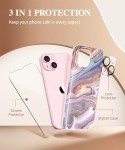 GVIEWIN Pink Marble iPhone 15 Case with Protectors