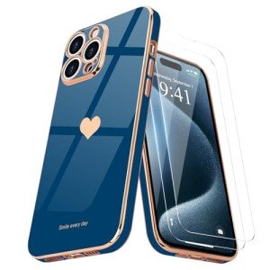 Cute Royal Blue iPhone 15 Pro Case with Screen Protector