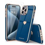 Cute Royal Blue iPhone 15 Pro Case with Screen Protector