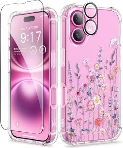 GVIEWIN Floral iPhone 16 Case with Protectors