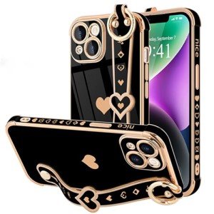 Cute Heart Phone Case for iPhone 14 - Black