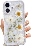 Floral Glitter Clear Case for iPhone 16