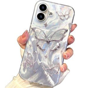Shiny Silver Butterfly iPhone 16 Case - Slim & Cute