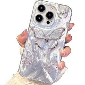 Shiny Silver Butterfly iPhone 14 Pro Max Case