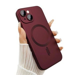 Magnetic iPhone 13 Case with Camera Protector - Wine Red
