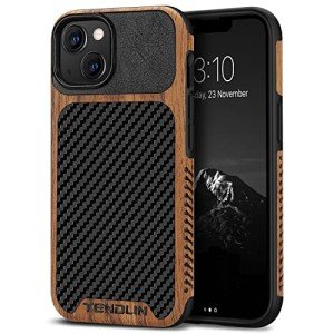 TENDLIN Wood Grain Carbon Fiber Case for iPhone 13