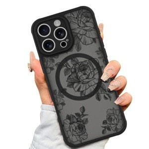 AIGOMARA iPhone 16 Pro Black Floral Case