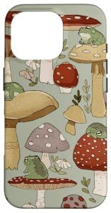 Cute Cottagecore Frog & Mushroom iPhone 16 Pro Case