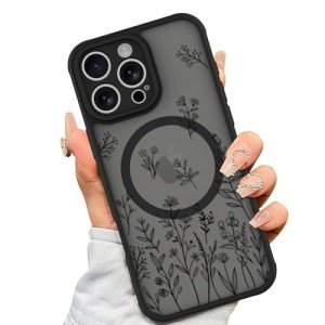 Cute Black Floral Magnetic Case for iPhone 16 Pro Max