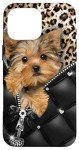 Yorkshire Dog Print Leather Zipper Case for iPhone 16 Pro Max