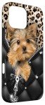 Yorkshire Dog Print Leather Zipper Case for iPhone 16 Pro Max