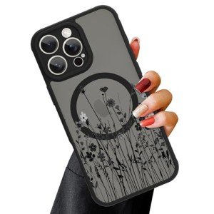 OOK Magnetic iPhone 16 Pro Max Case - Black Wild Flower