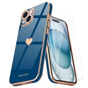 Cute Royal Blue iPhone 15 Case & Screen Protector