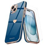 Cute Royal Blue iPhone 15 Case & Screen Protector