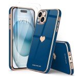 Cute Royal Blue iPhone 15 Case & Screen Protector