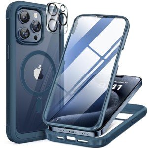 Magnetic Blue iPhone 15 Pro Max Case with Screen Protector