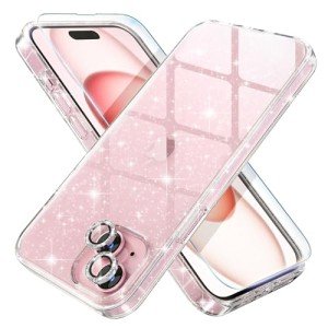 Cute Glitter Clear iPhone 15 Case with Protectors