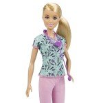 Blonde Nurse Barbie Doll with Patterned Scrubs